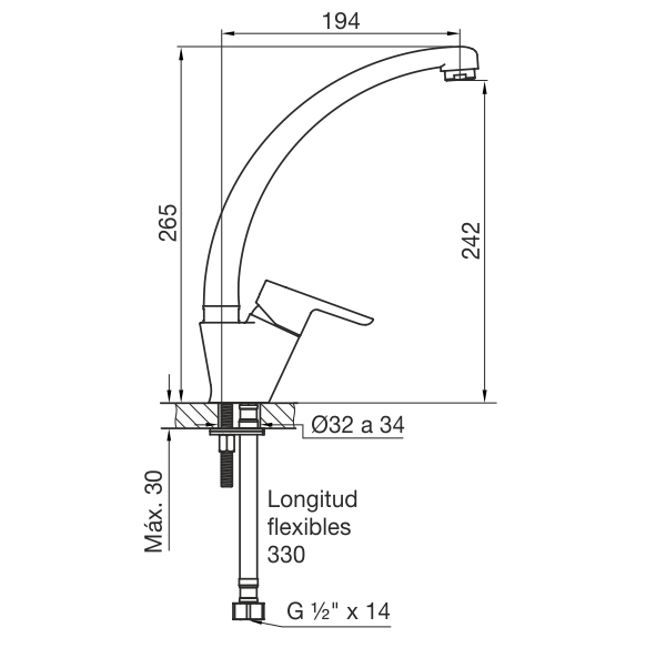 FV Puelo – Juego monocomando para mesada de cocina - Imagen 2